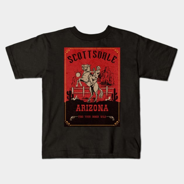 Scottsdale Arizona wild west town Kids T-Shirt by The Owlhoot 